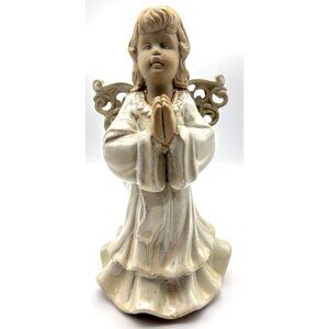 Stoneware  Pottery Praying Angel with Wings Beautiful Cream Colors